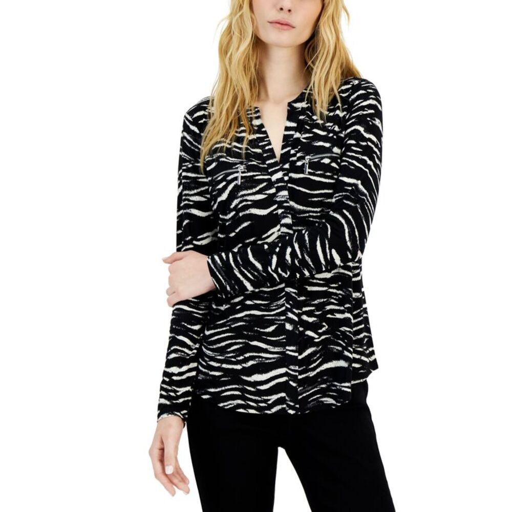 INC International Concepts International Concepts Womens Print Zip Pocket Top In